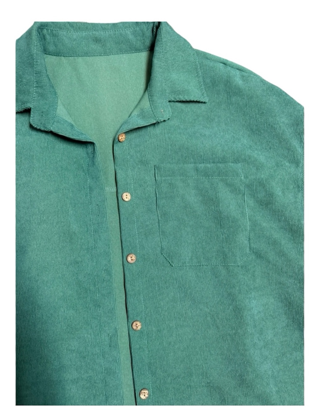 Classic Green Medium Knit light corduroy Top button down shirt - Picture 3 of 4